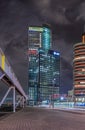 Groundbreaking architecture at twilight on Kop van Zuid, Rotterdam, The Netherlands