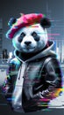 A groundbreaking glitchcore digital art piece featuring a supercool panda hacker Royalty Free Stock Photo