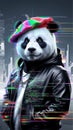 A groundbreaking glitchcore digital art piece featuring a supercool panda hacker Royalty Free Stock Photo