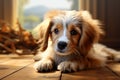 Grounded charm a cute dog rests, radiating pure adorableness Royalty Free Stock Photo