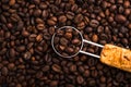 Grounded coffee, beans, coffe maker and spicces Royalty Free Stock Photo