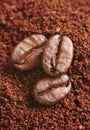 Grounded coffee and coffee beans Royalty Free Stock Photo