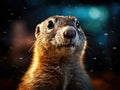 Groundhog, also known as woodchuck or marmot, standing in snow. It is looking up at something with its big eyes and Royalty Free Stock Photo