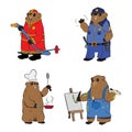 Anthropomorphized Groundhog character dressed as a Chef Firefighter Policeman and Painter