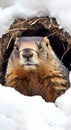 The groundhog crawled out of his hole, the snow melted, spring came - Groundhog Day. Groundhog Day concept Royalty Free Stock Photo