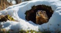 The groundhog crawled out of his hole, the snow melted, spring came - Groundhog Day. Groundhog Day concept Royalty Free Stock Photo