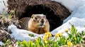 The groundhog crawled out of his hole, the snow melted, spring came - Groundhog Day. Groundhog Day concept Royalty Free Stock Photo