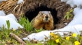 The groundhog crawled out of his hole, the snow melted, spring came - Groundhog Day. Groundhog Day concept Royalty Free Stock Photo