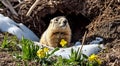 The groundhog crawled out of his hole, the snow melted, spring came - Groundhog Day. Groundhog Day concept Royalty Free Stock Photo