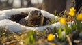 The groundhog crawled out of his hole, the snow melted, spring came - Groundhog Day. Groundhog Day concept Royalty Free Stock Photo
