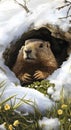 The groundhog crawled out of his hole, the snow melted, spring came - Groundhog Day. Groundhog Day concept Royalty Free Stock Photo
