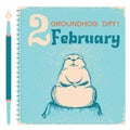 Groundhog day background with marmot on notebook paper