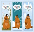 Groundhog day card. The harbinger of spring. Cute marmot character. February 2. Vector illustration with a marmot