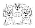 Groundhog Day coloring page. Coloring book family of beavers on the background of nature Royalty Free Stock Photo