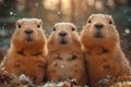 Groundhog Day Concept. Beautiful Cute Groundhog extreme closeup. Generative AI