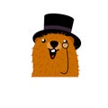 Groundhog Day. Cute marmot in hat. Cute character