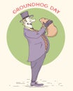 Groundhog day holiday hand drawn vintage illustration.Gentleman