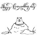 Groundhog Day outline doodle illustration with handwritten lettering. Sketched holiday design set with marmot. Royalty Free Stock Photo