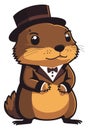 Groundhog day. Groundhog in top hat Cartoon graphics.