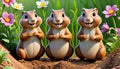 Groundhog gopher burrow alert smiling group portrait Royalty Free Stock Photo