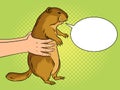 Groundhog in hands pop art vector illustration