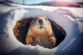 groundhog looking out of his hole. Generative AI, Generative, AI Royalty Free Stock Photo