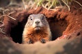 groundhog looking out of his hole. Generative AI, Generative, AI Royalty Free Stock Photo