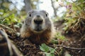 Groundhog Peering from Burrow