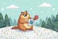 Groundhog with weather calendar in snowy spring forest scene Royalty Free Stock Photo