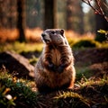 Groundhog, wild animal living in nature, part of ecosystem