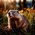 Groundhog, wild animal living in nature, part of ecosystem