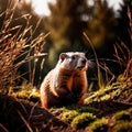 Groundhog, wild animal living in nature, part of ecosystem