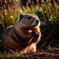 Groundhog, wild animal living in nature, part of ecosystem