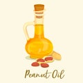 Groundnut or peanut oil in bottle or jar near nut