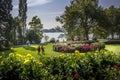 The grounds of botanical garden of Mainau Island, the inlet on Lake Constance
