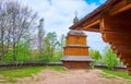 The timber bell tower of the old church, Mamajeva Sloboda Cossack Village, Kyiv, Ukraine Royalty Free Stock Photo