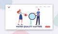 Groundwater or Artesian Water Testing Landing Page Template. Female Character Pouring Pure Water from Watering Can