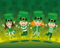 Kids in costumes for St. Patrick`s Day.