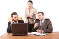Group of 3 business people working together with laptop in the office - horizontal 2, isolated Royalty Free Stock Photo