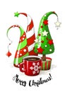 Group of abstract christmas trees and coffee cup, holiday motive, illustration
