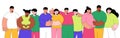 Group of abstract diverse colorful people posing together.