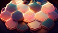 Group of abstract glowing hexagon tiles