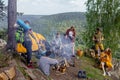 A group of active ambitious traveller having fun in the fresh air Royalty Free Stock Photo