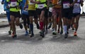 Group of active people running,marathon runners on the city road Royalty Free Stock Photo