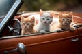 Group of adorable kittens in car. Generate ai