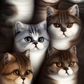 group of adorable lazy exotic shorthair cats