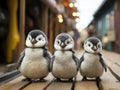 Penguins in police uniforms march together Royalty Free Stock Photo