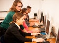 Group of adults learning computer skills. Intergenerational tran Royalty Free Stock Photo