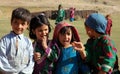 A group of Afghan children in a small village between Chaghcharan and the Minaret of Jam in Afghanistan Royalty Free Stock Photo