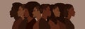 Group of african american people with differnt afro hair styles. Man and woman crowd illustration.